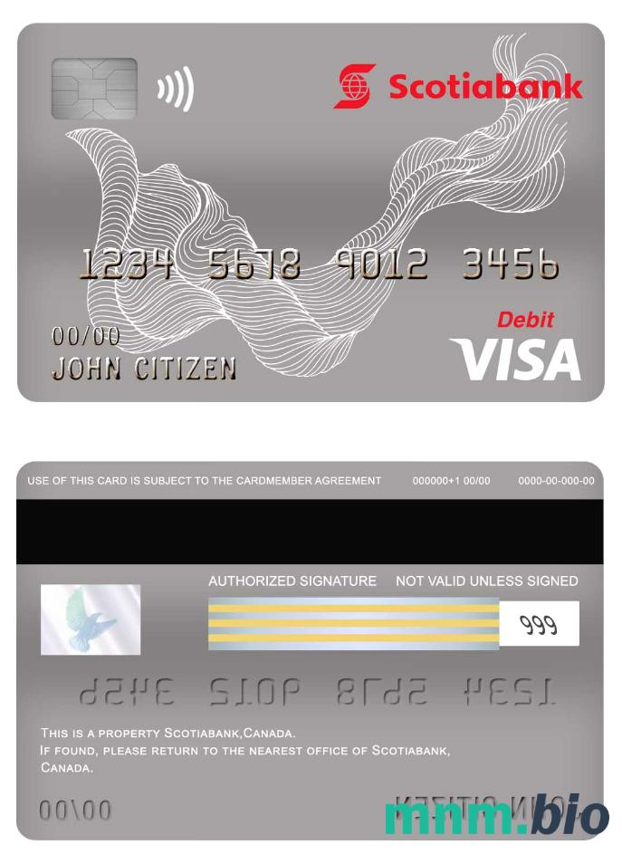 Canada Scotiabank visa debet karta przykład w formacie PSD
